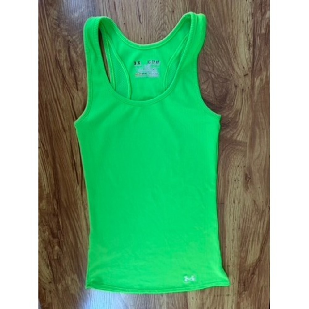 Under Armour HeatGear Ribbed Racerback Tank Top Neon Green Kids XS
